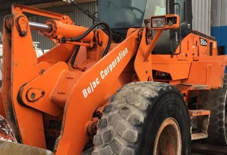 Orange wheel loader after restoration